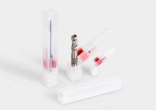 Tube d'emballage en plastique TopPack FoldBack pour outils à plaquette fragiles.