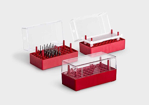 MicroBox MB 50 : un emballage de haute qualité pour 50 micro-outils, fraises de précision et forets.